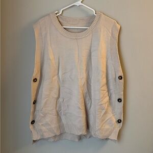 Sleeveless Side-Button Knit Sweater Vest - Beige
